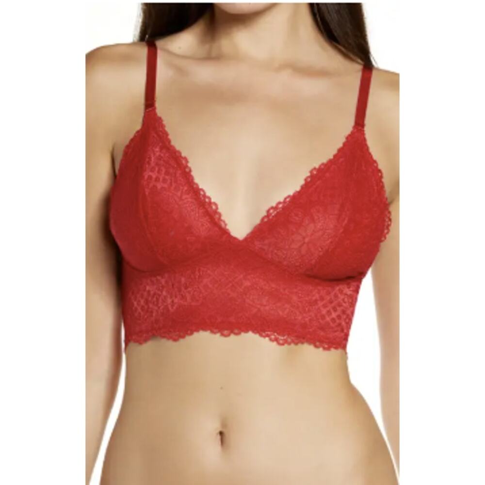 BP Lace Longline Red Bralette Small, RED CHILI